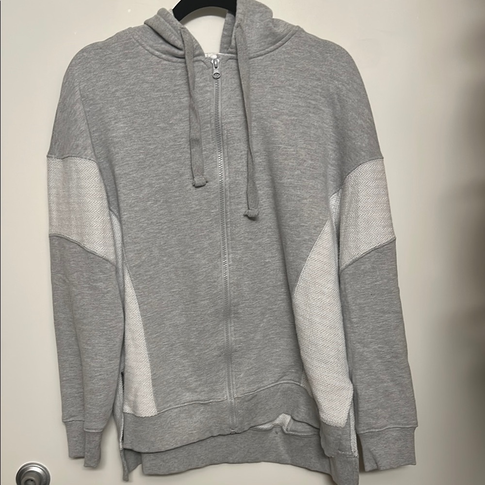 Gray and White Zip Up Jacket with Hood